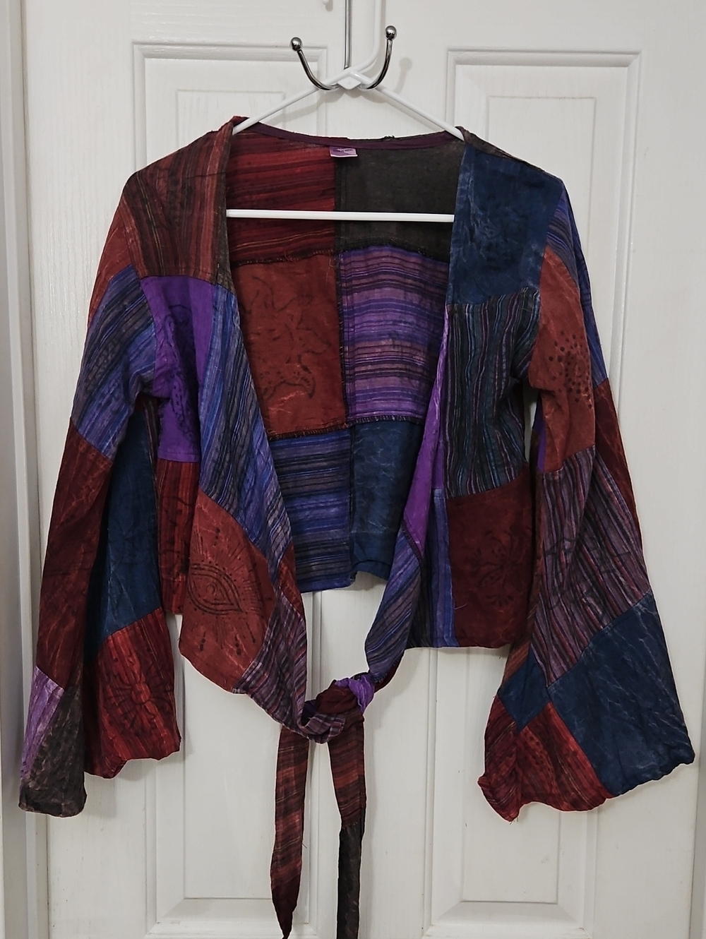 100% Cotton Patchwork Tie-Front Floral Sun Angel Bell Sleeves Large OS